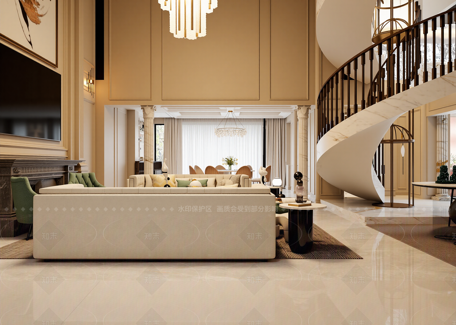 简欧挑空客厅3D模型下载【ID:1214634286】