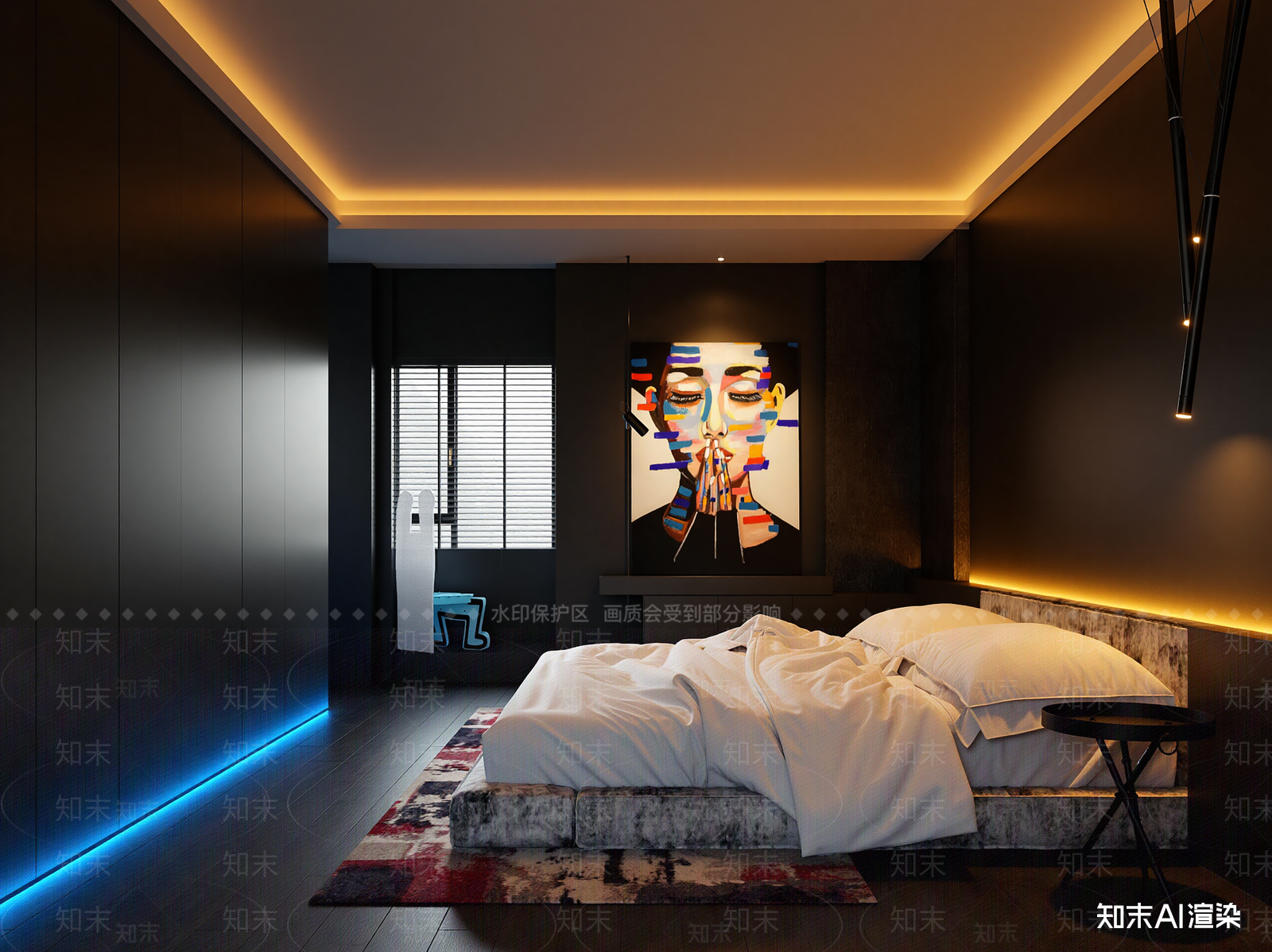 黑白灰卧室3D模型精品下载_3dmax模型_知末网