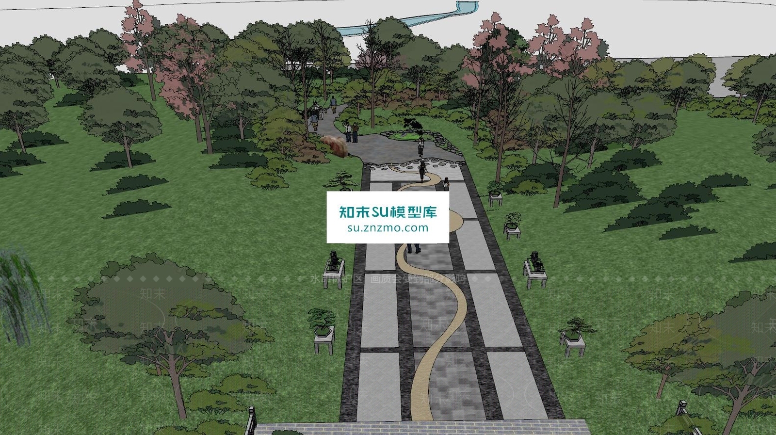 现代园林景观走道SU模型下载【ID:163894109】