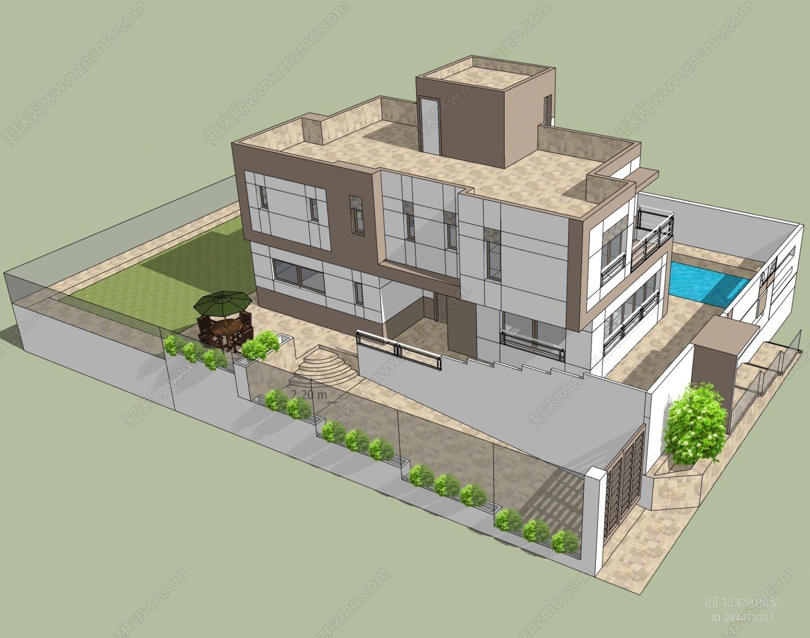 现代简约别墅SU模型下载【ID:244473381】