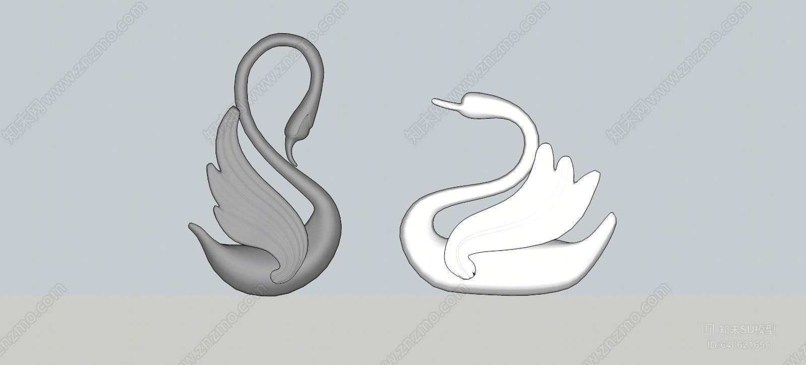 现代风格雕塑小品天鹅SU模型下载【ID:648621655】