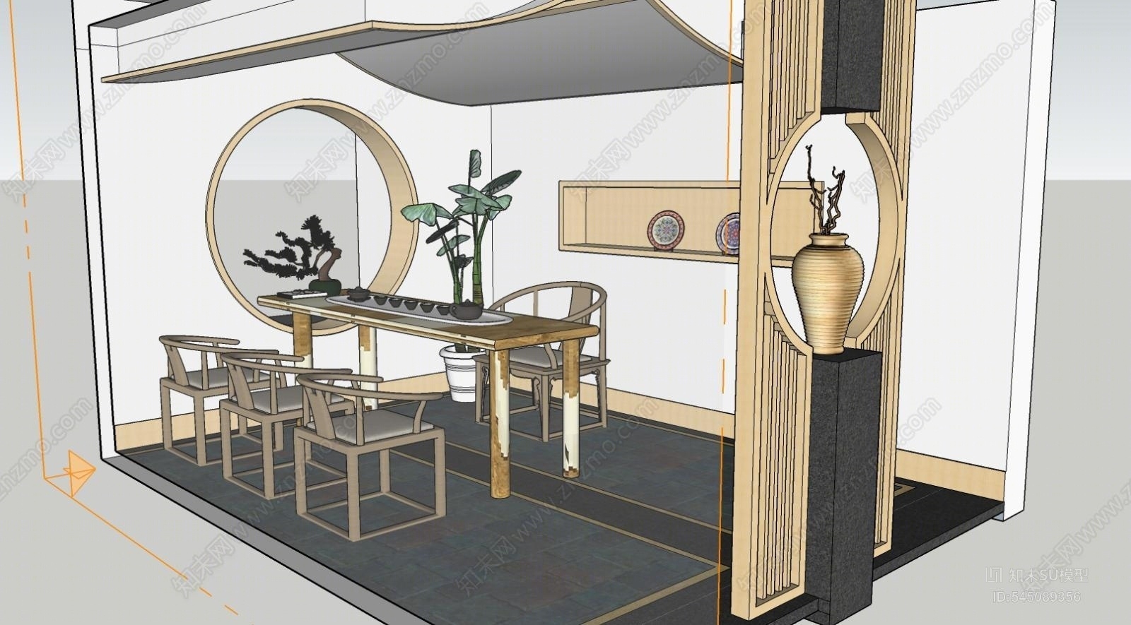 新中式茶室SU模型下载【ID:545089356】