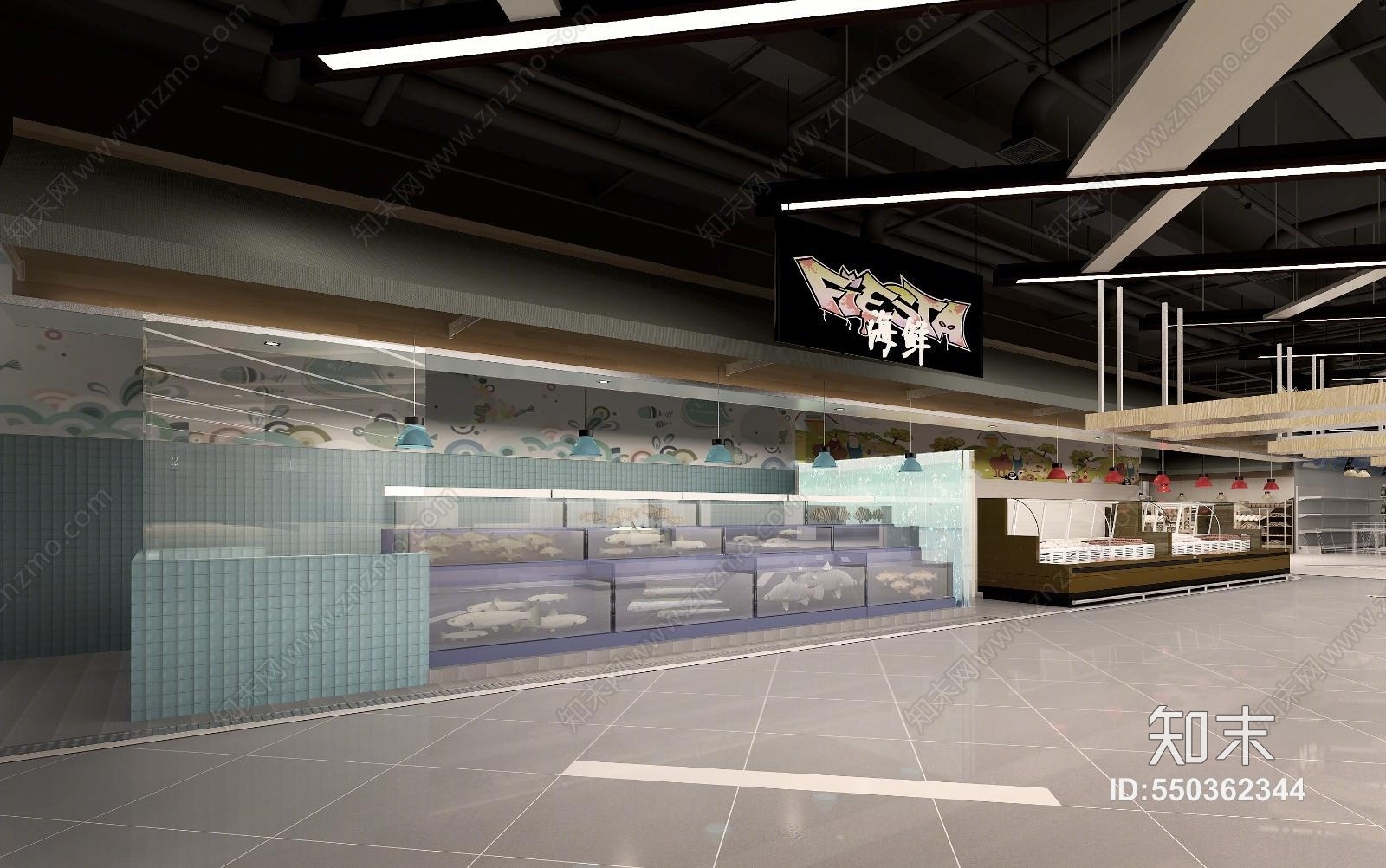 现代超市大厅3D模型下载【ID:550362344】