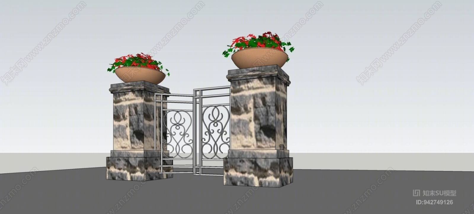 欧式庭院大门SU模型下载【ID:942749126】