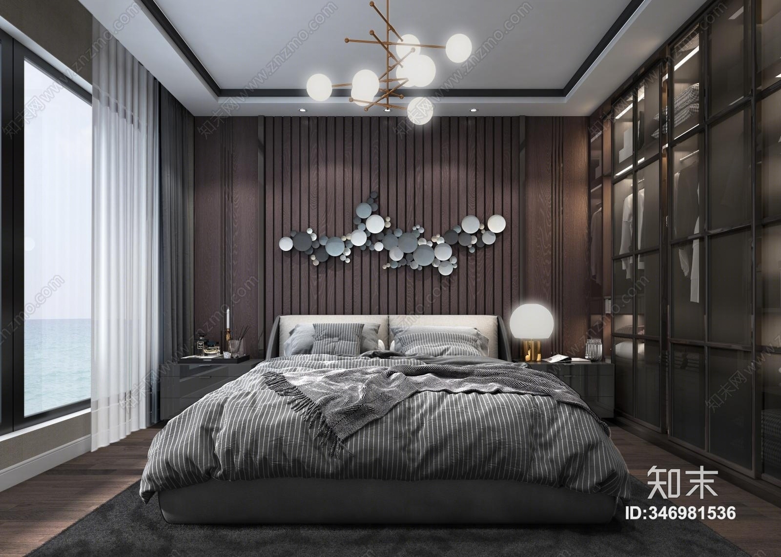 现代床具组合3D模型下载【ID:346981536】