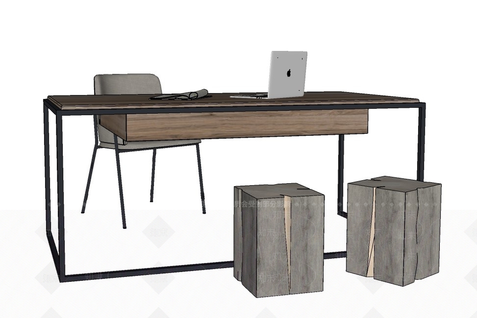 现代风格书桌SU模型下载【ID:194626148】