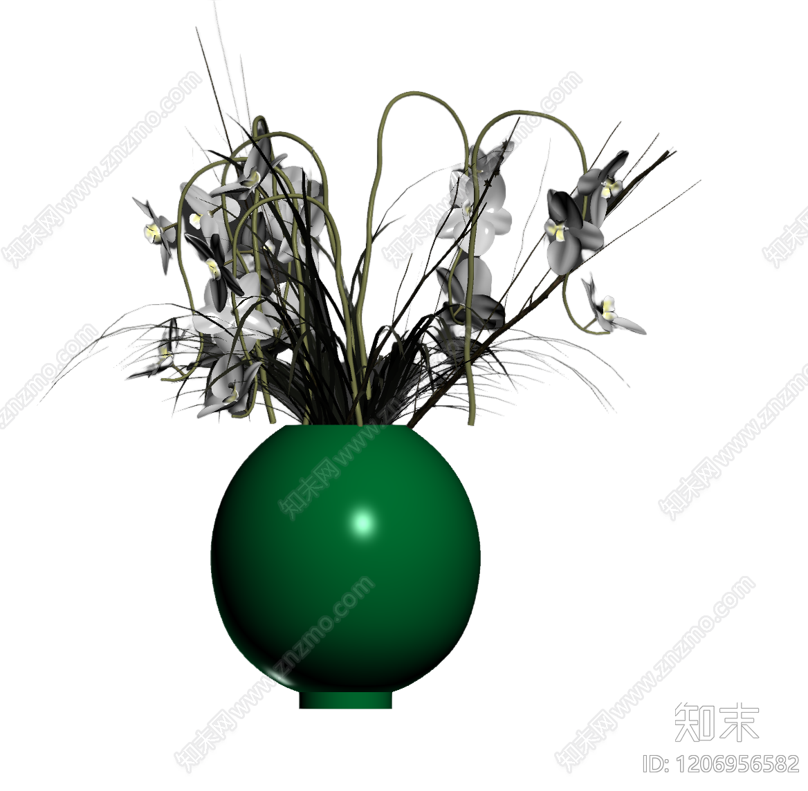 绿色花瓶插花装饰3D模型下载【ID:1206956582】