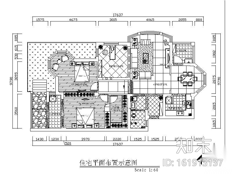 现代三居装修图（含效果）cad施工图下载【ID:161913137】