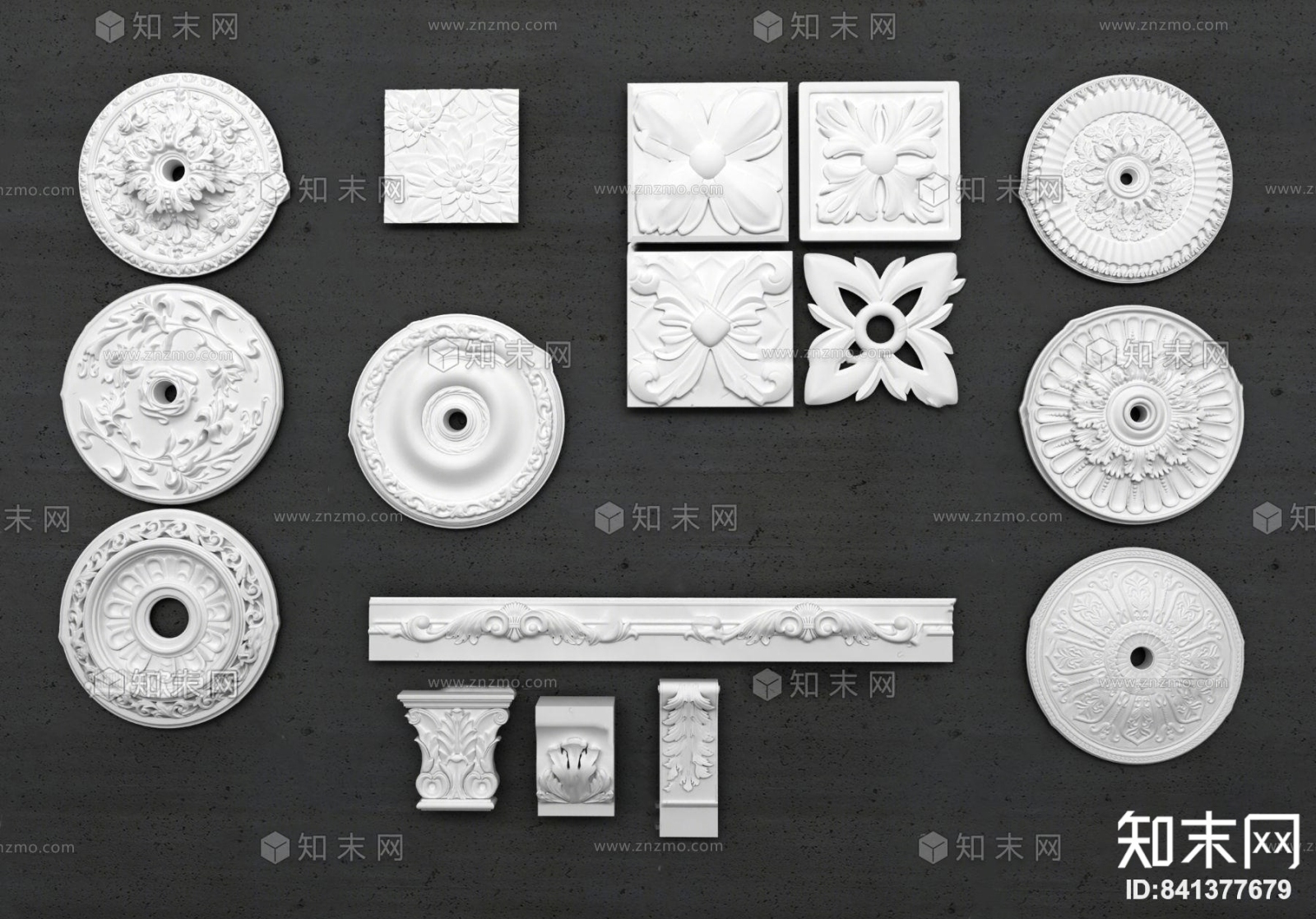 欧式石膏雕花圆盘构件3D模型下载【ID:841377679】