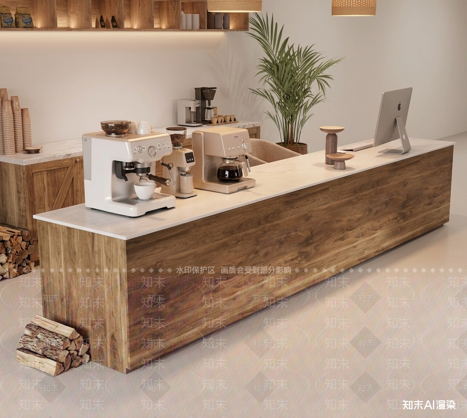 原木吧台操作台咖啡厅3D模型下载【ID:1227404079】