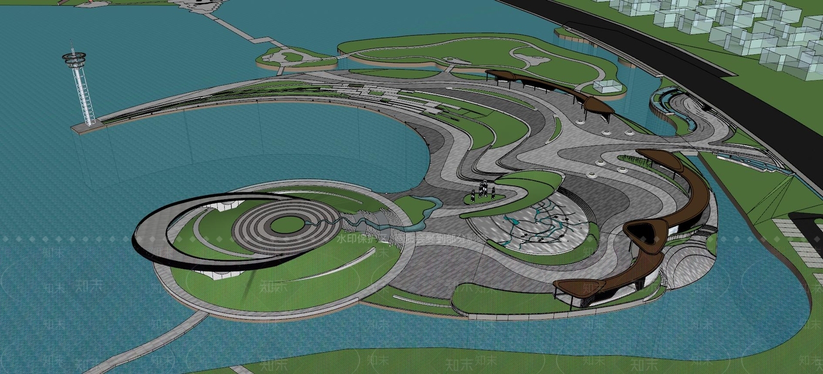 现代滨水公园广场SU模型下载【ID:181978156】