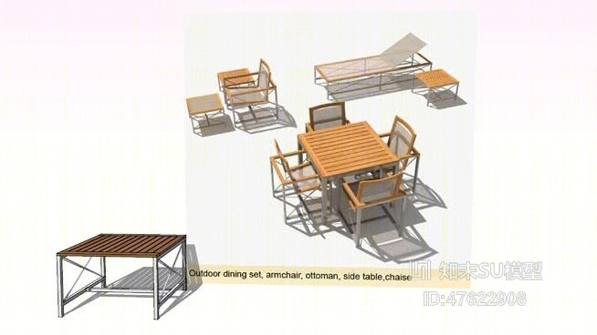 餐桌椅组合SU模型下载【ID:47622908】