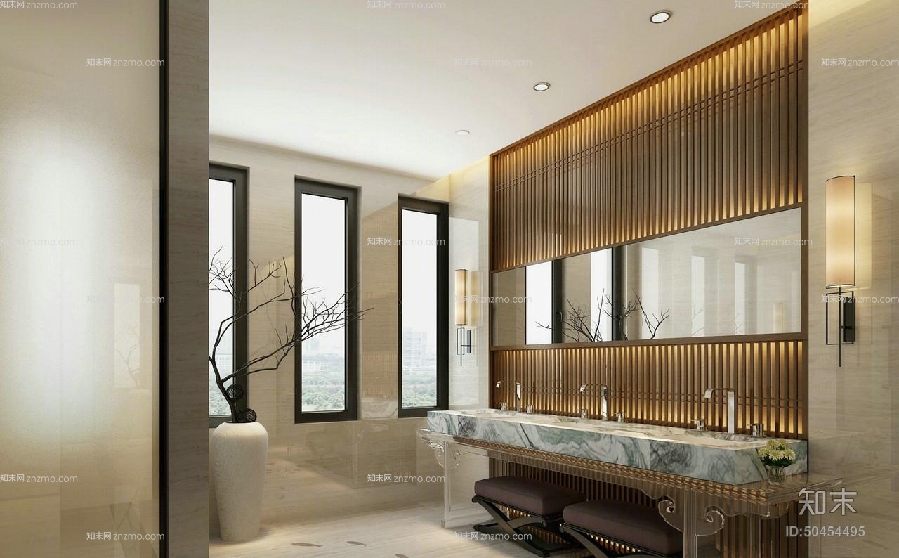 新中式壁灯3D模型下载【ID:50454495】