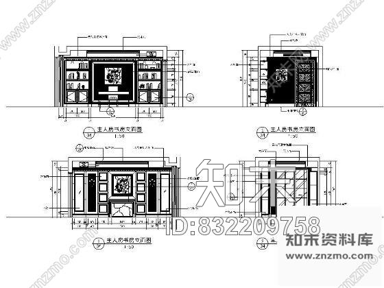 图块/节点欧式主人书房立面图cad施工图下载【ID:832209758】