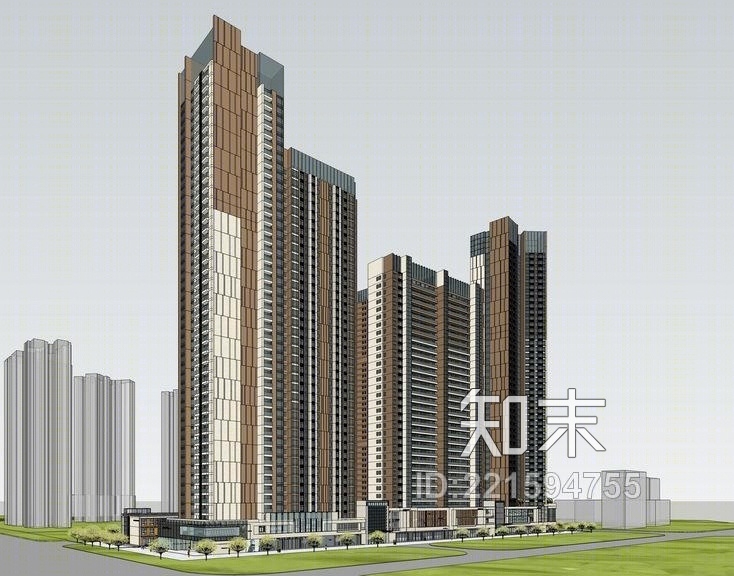 现代高层住宅SU模型下载【ID:221594755】