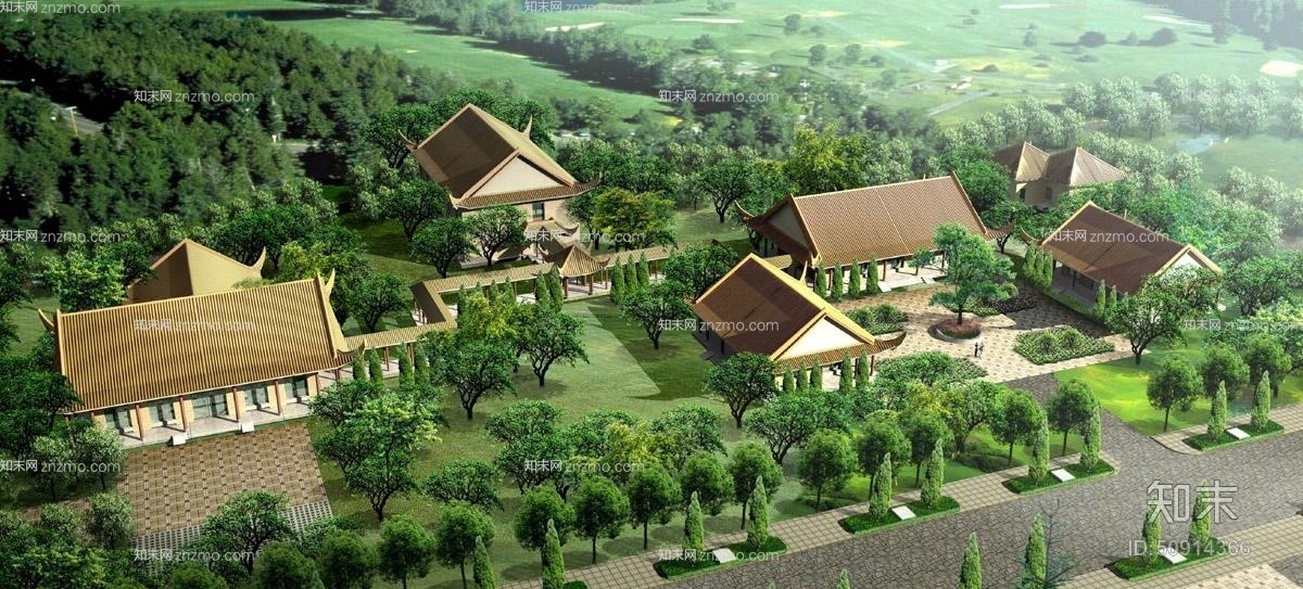 户外中式古建筑163D模型下载【ID:50914366】