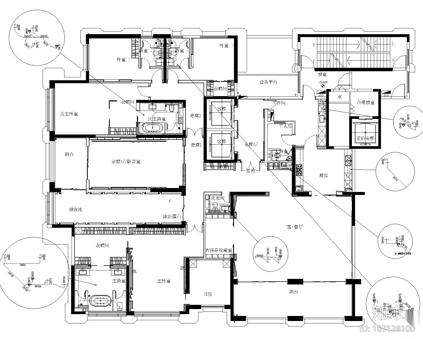 [南昌]新力洲悦法式半岛风格样板房装修施工图+高清效果...cad施工图下载【ID:167128100】