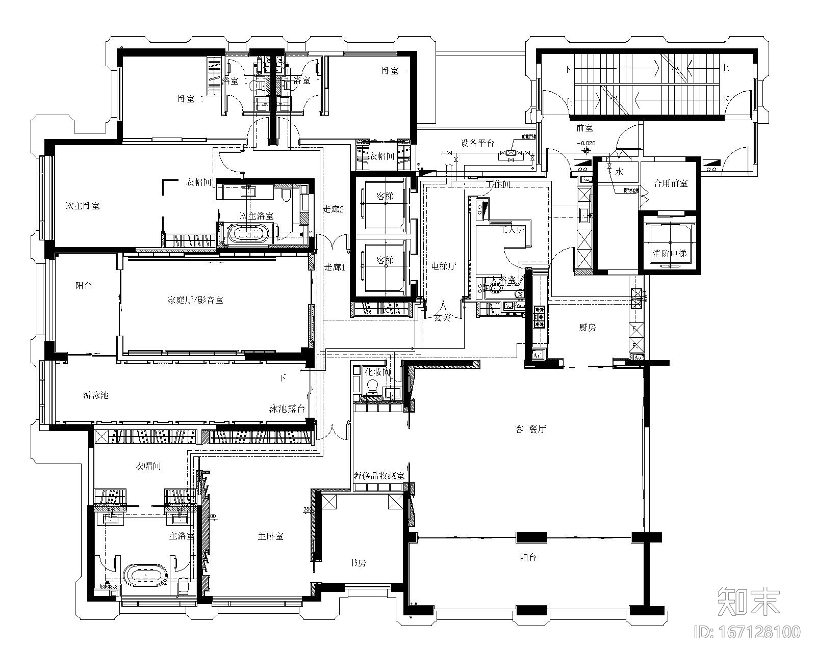 [南昌]新力洲悦法式半岛风格样板房装修施工图+高清效果...cad施工图下载【ID:167128100】