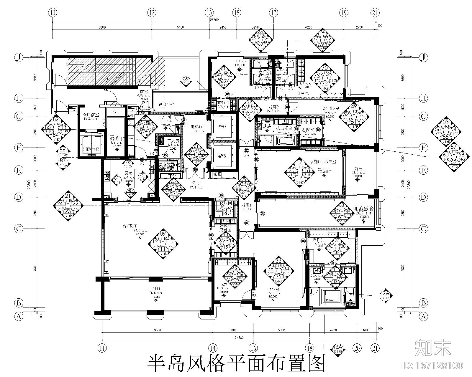 [南昌]新力洲悦法式半岛风格样板房装修施工图+高清效果...cad施工图下载【ID:167128100】