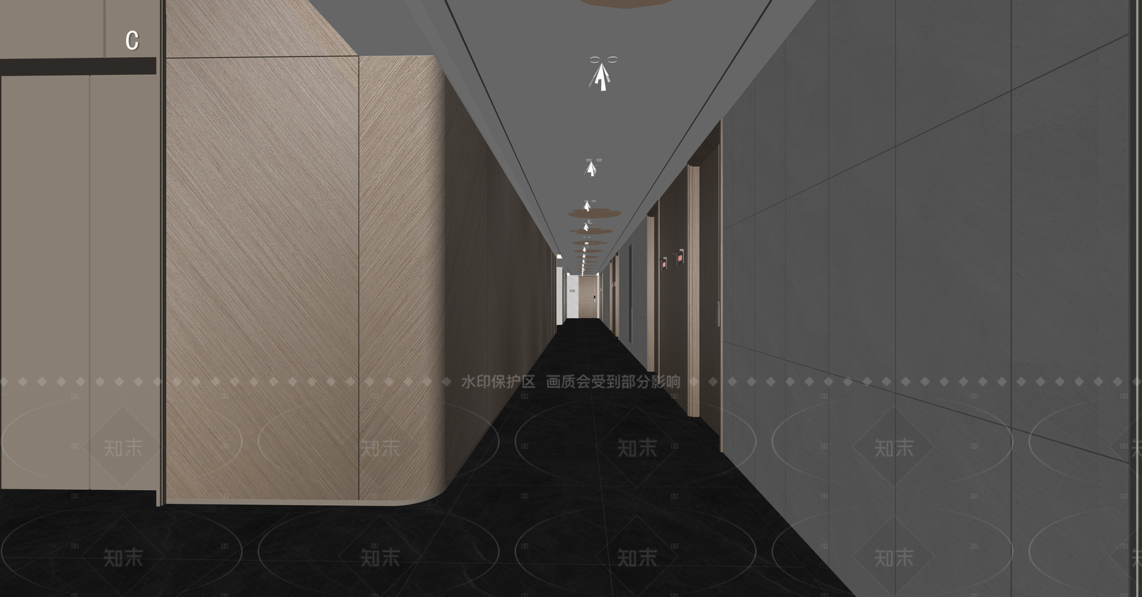 现代办公走廊SU模型下载【ID:1216006615】
