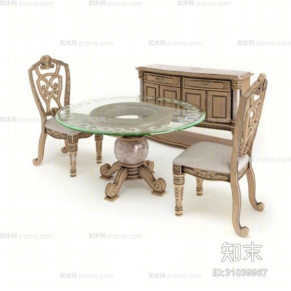 经典欧式棕色木艺休闲桌椅组合3D模型下载【ID:31039967】