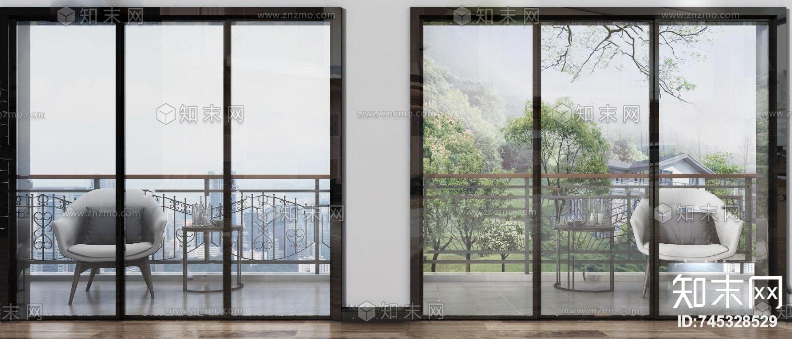 现代阳台推拉门3D模型下载【ID:745328529】