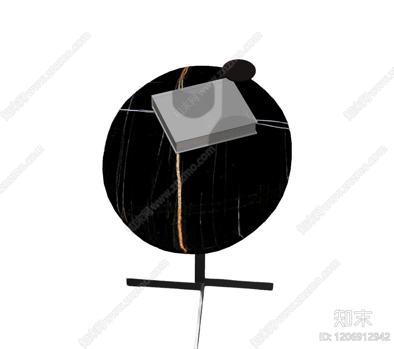 黑玻面边桌带装饰品3D模型下载【ID:1206912942】