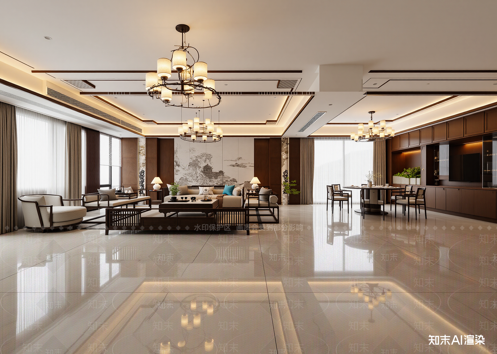 新中式酒店大堂3D模型下载【ID:1215079988】