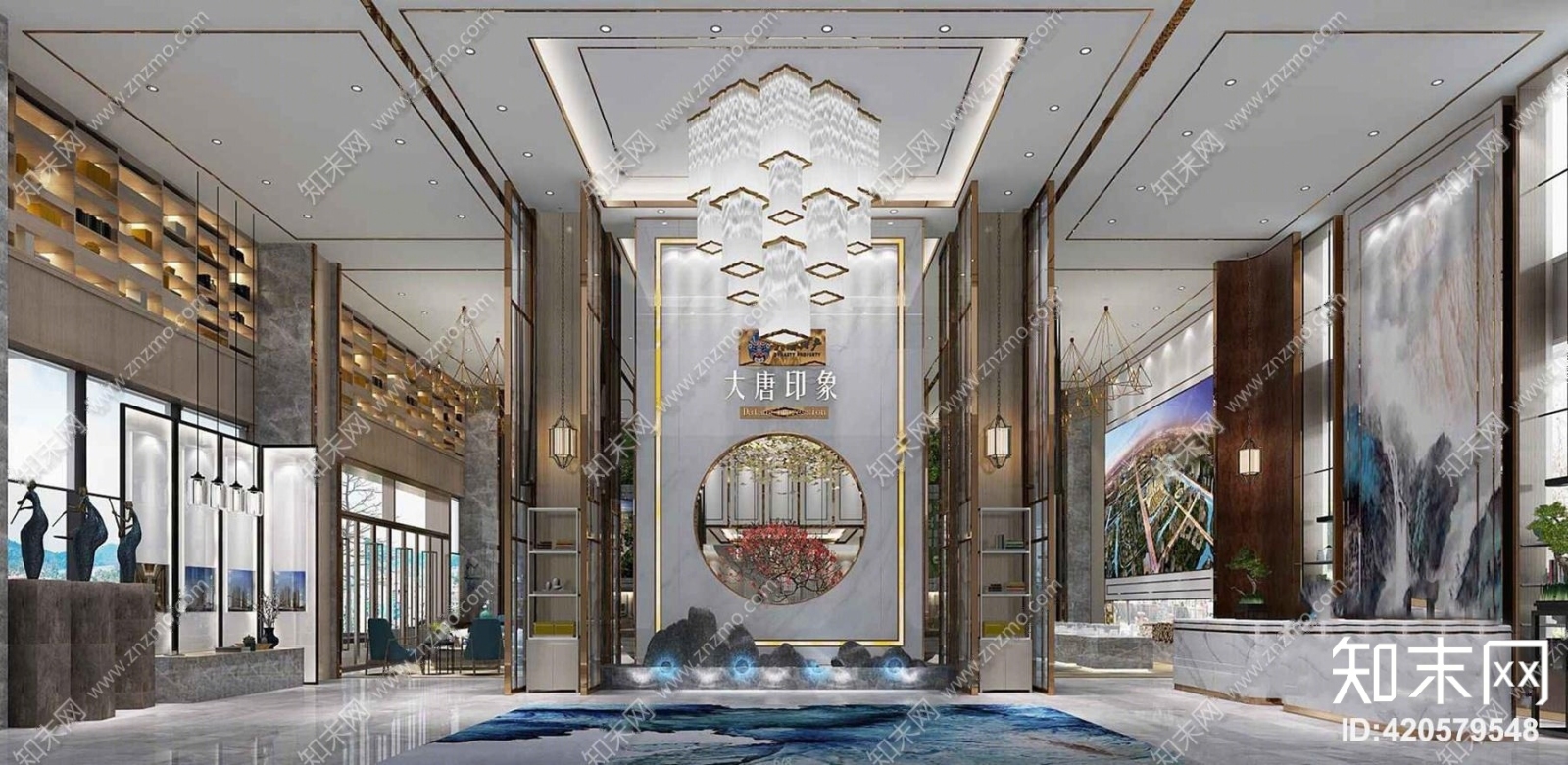新中式售楼大厅3D模型下载【ID:420579548】