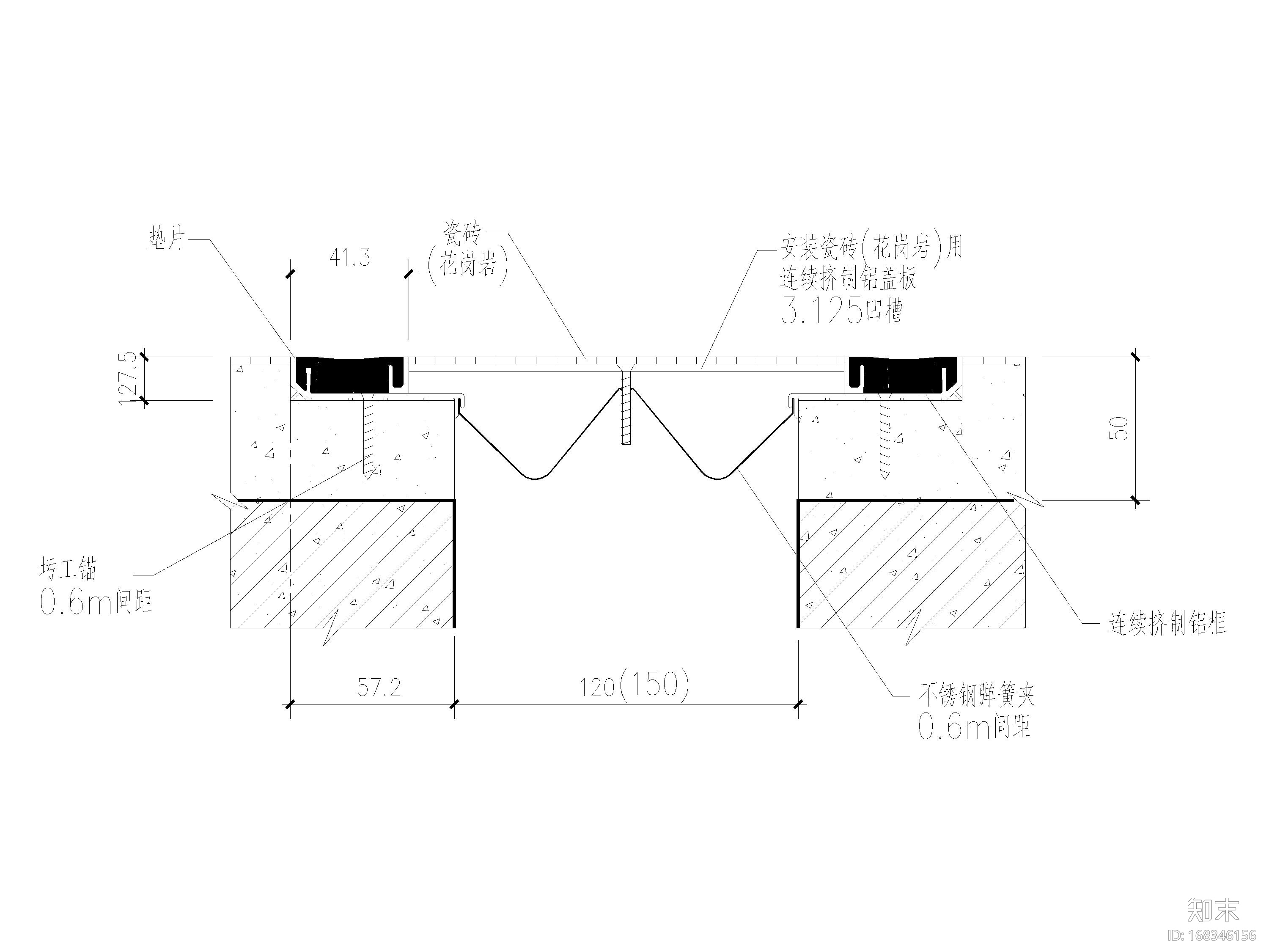 变形缝节点详图（分仓缝，散水，沉降缝等）cad施工图下载【ID:168346156】