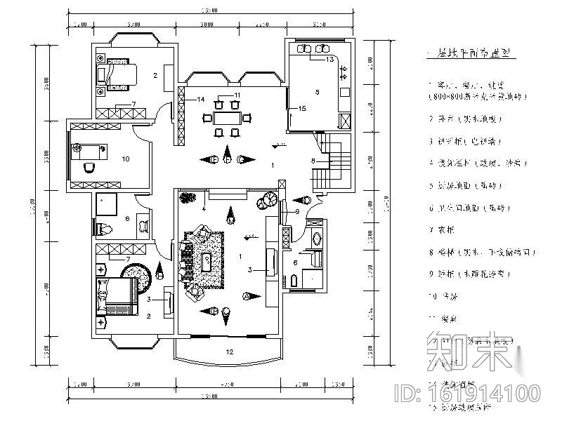 200㎡错层别墅装修图cad施工图下载【ID:161914100】