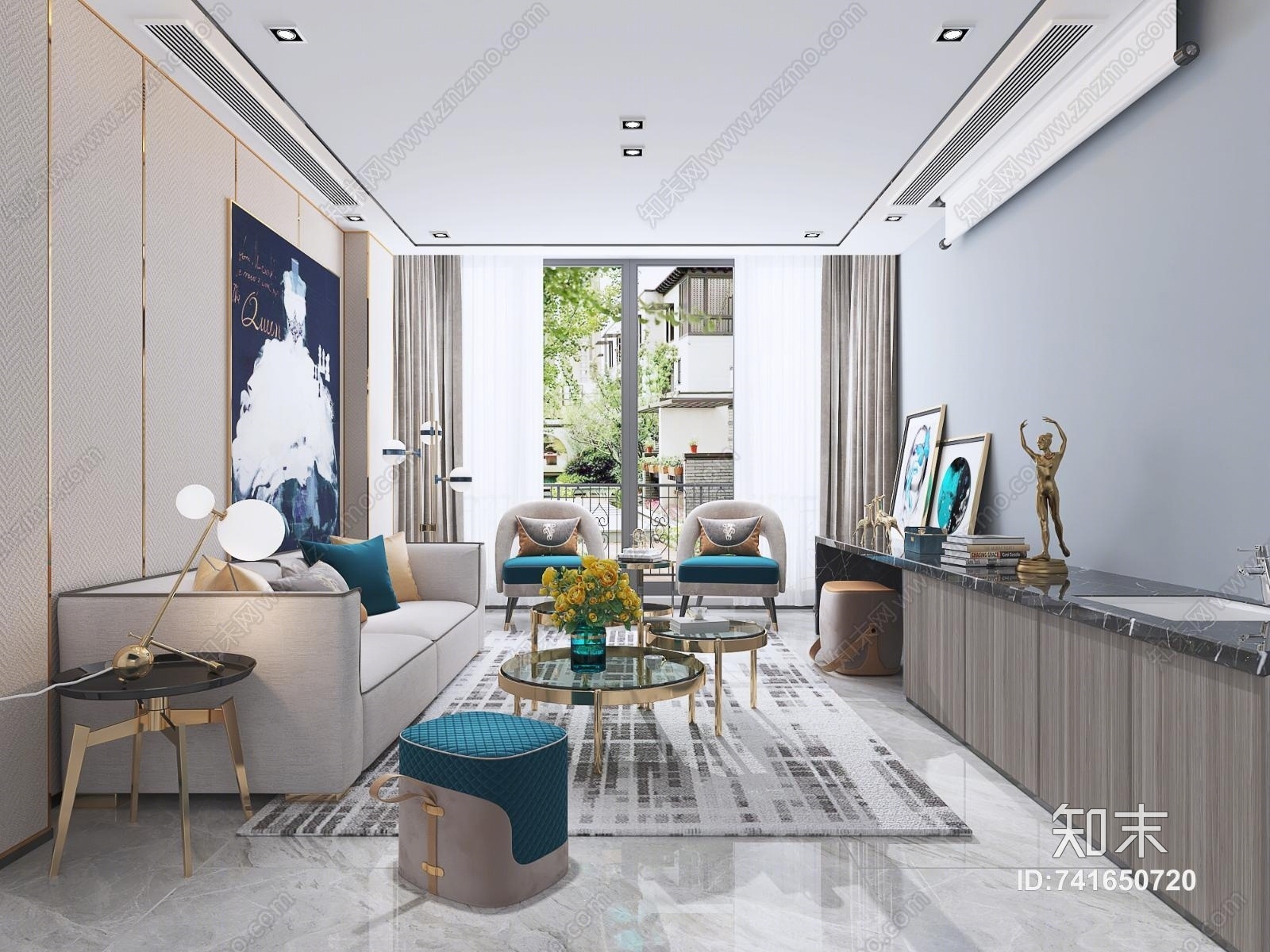 后现代奢华客厅3D模型下载【ID:741650720】