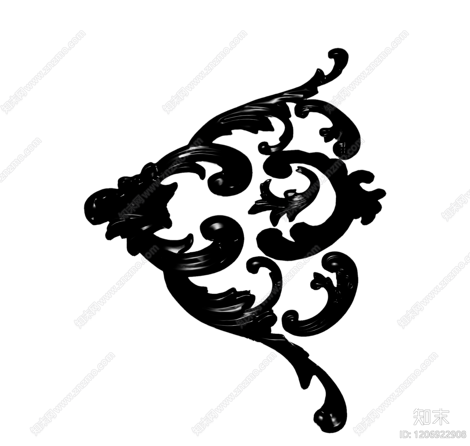 黑色巴洛克装饰构件3D模型下载【ID:1206922908】