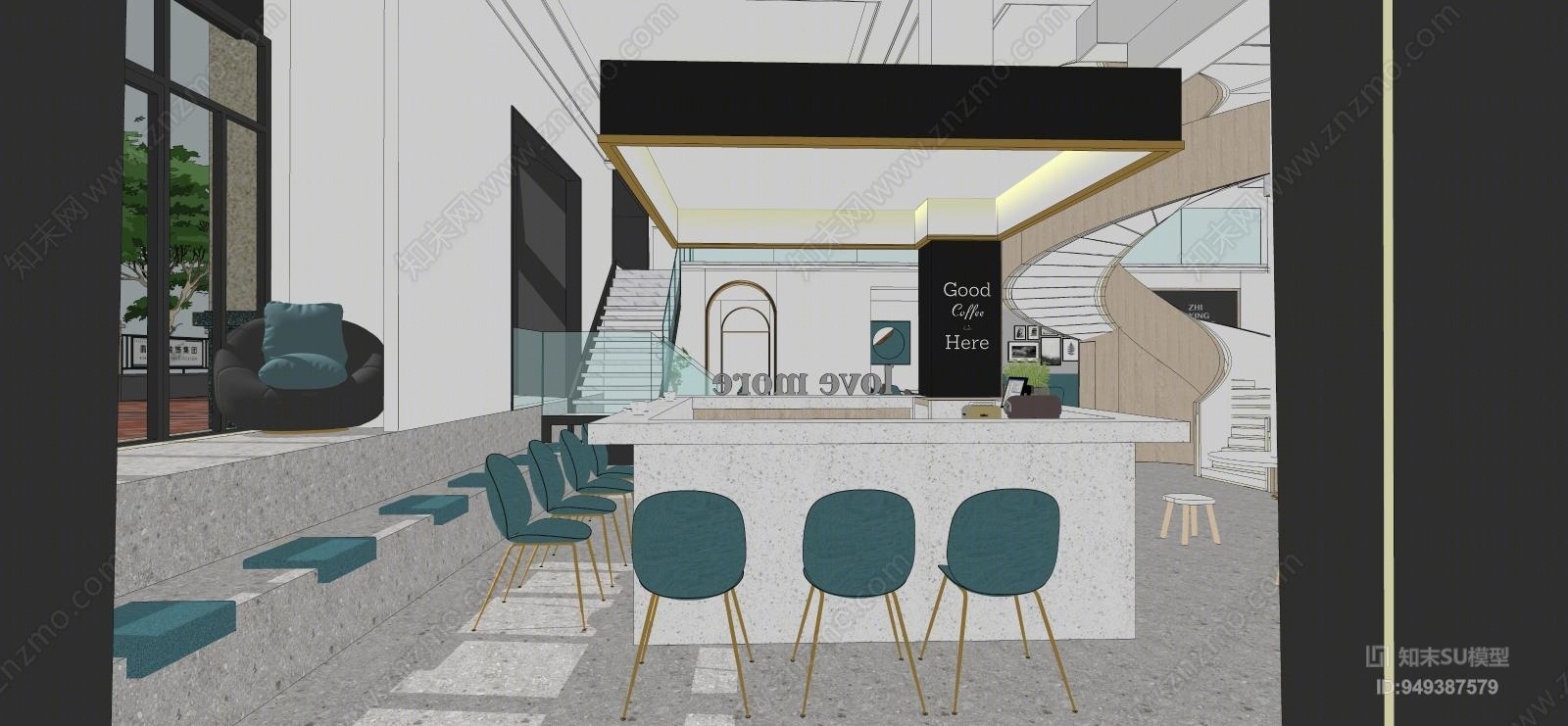 现代风格书店SU模型下载【ID:949387579】