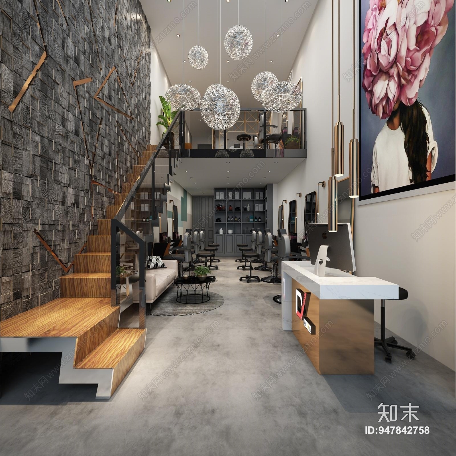 工业风理发店3D模型下载【ID:947842758】