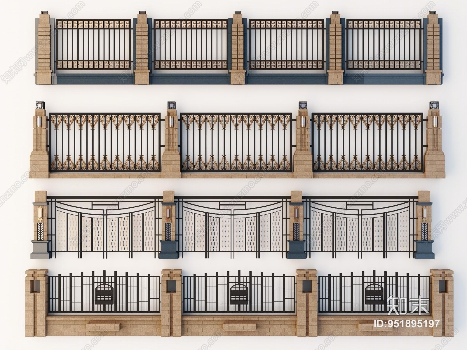简欧铁艺围墙3D模型下载【ID:951895197】
