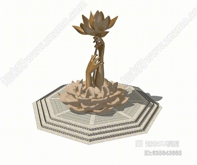 佛教莲花雕塑SU模型下载【ID:635643665】