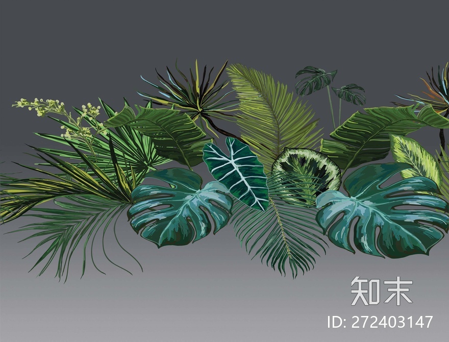 手绘绿植壁纸贴图下载【ID:272403147】