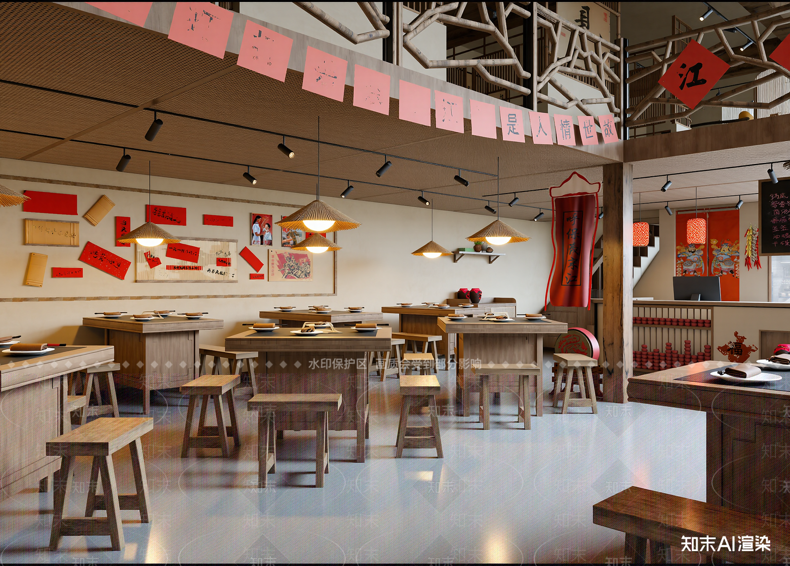 新中式中餐厅3D模型下载【ID:1214565234】