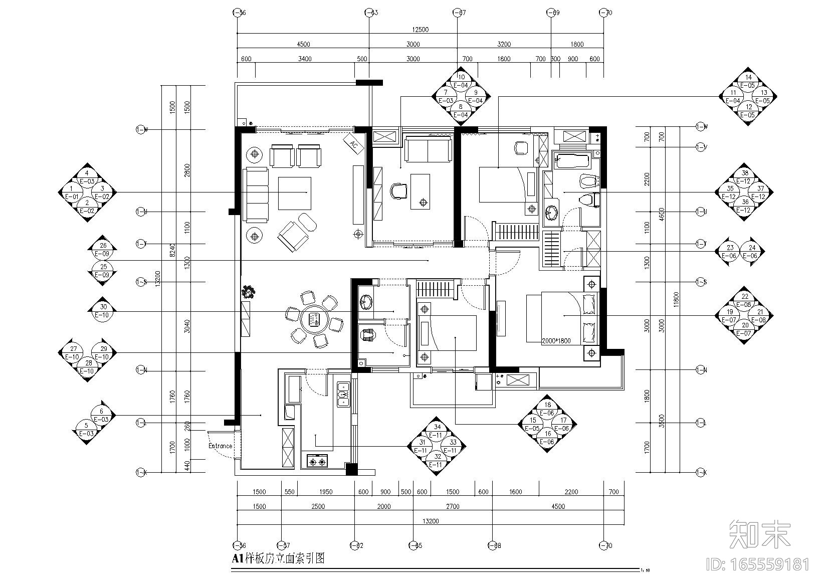 [湖南]鑫远文苑一期精装样板房施工图cad施工图下载【ID:165559181】