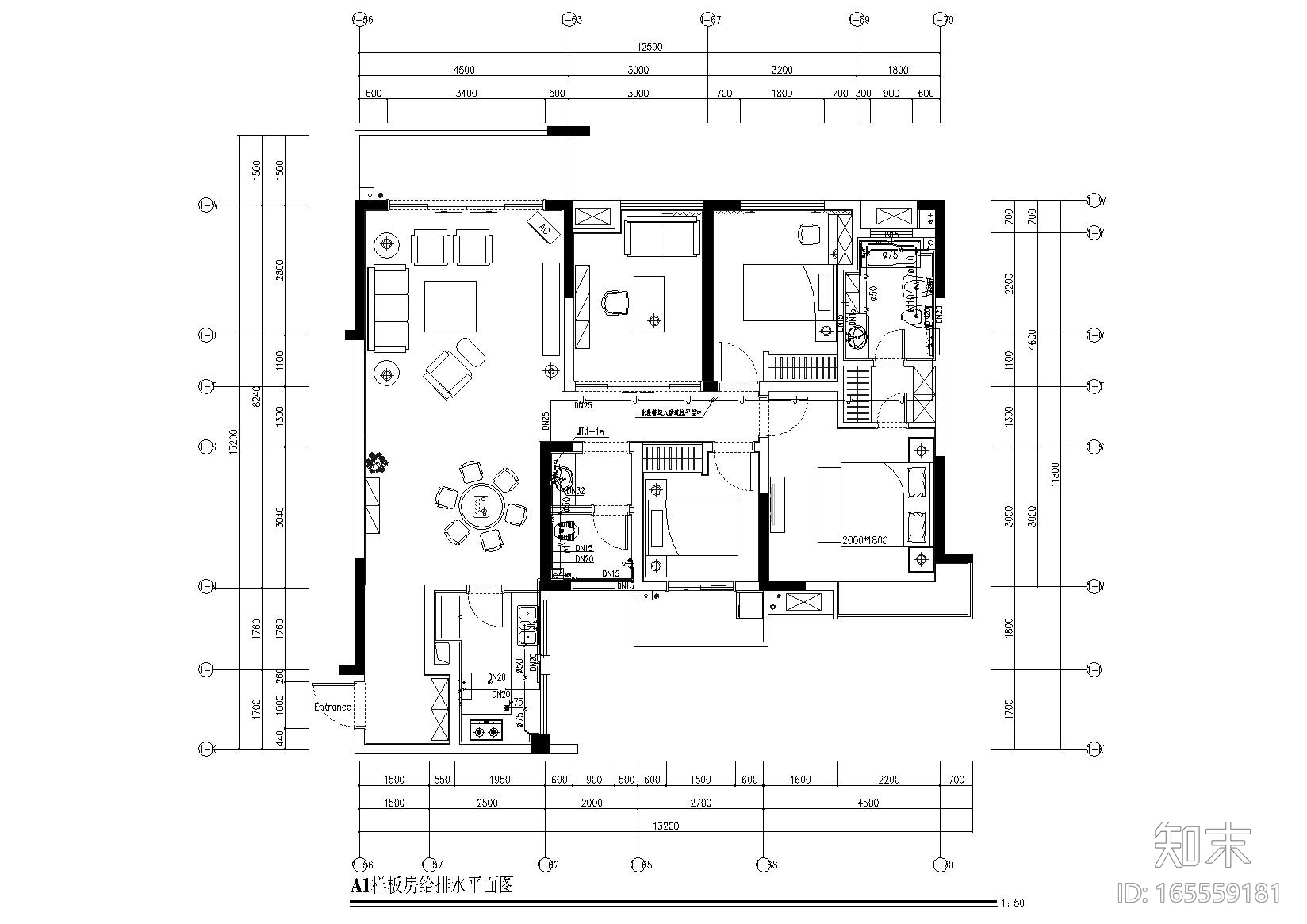 [湖南]鑫远文苑一期精装样板房施工图cad施工图下载【ID:165559181】