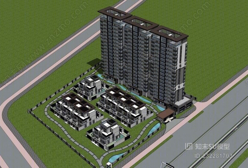 新亚洲高层住宅+新亚洲别墅SU模型下载【ID:232281703】