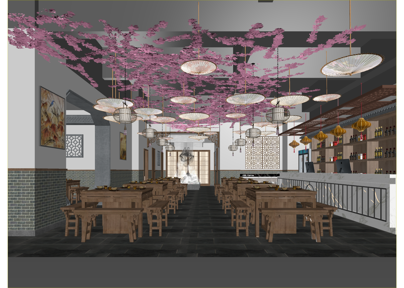 新中式中餐厅3D模型下载【ID:1214736961】