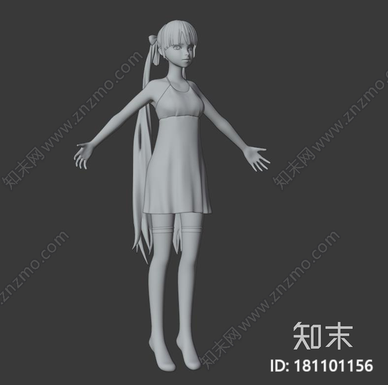 卡通双马尾女孩白模CG模型下载【ID:181101156】