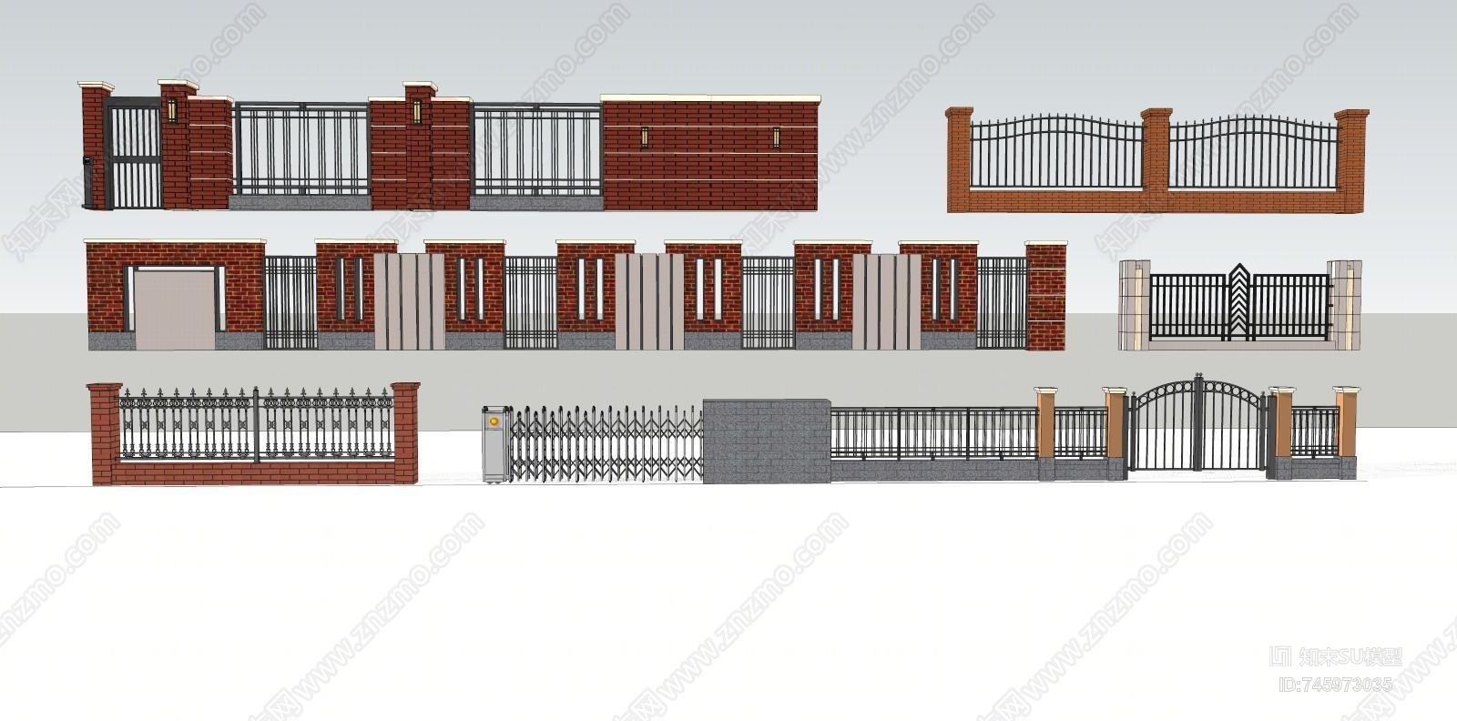 现代风格围墙栅栏SU模型下载【ID:745973035】
