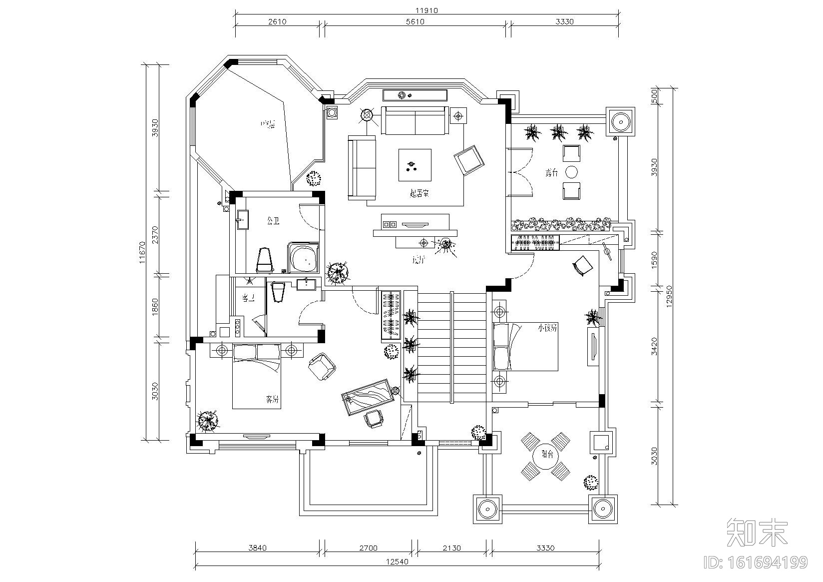 三层别墅平面系统施工图cad施工图下载【ID:161694199】