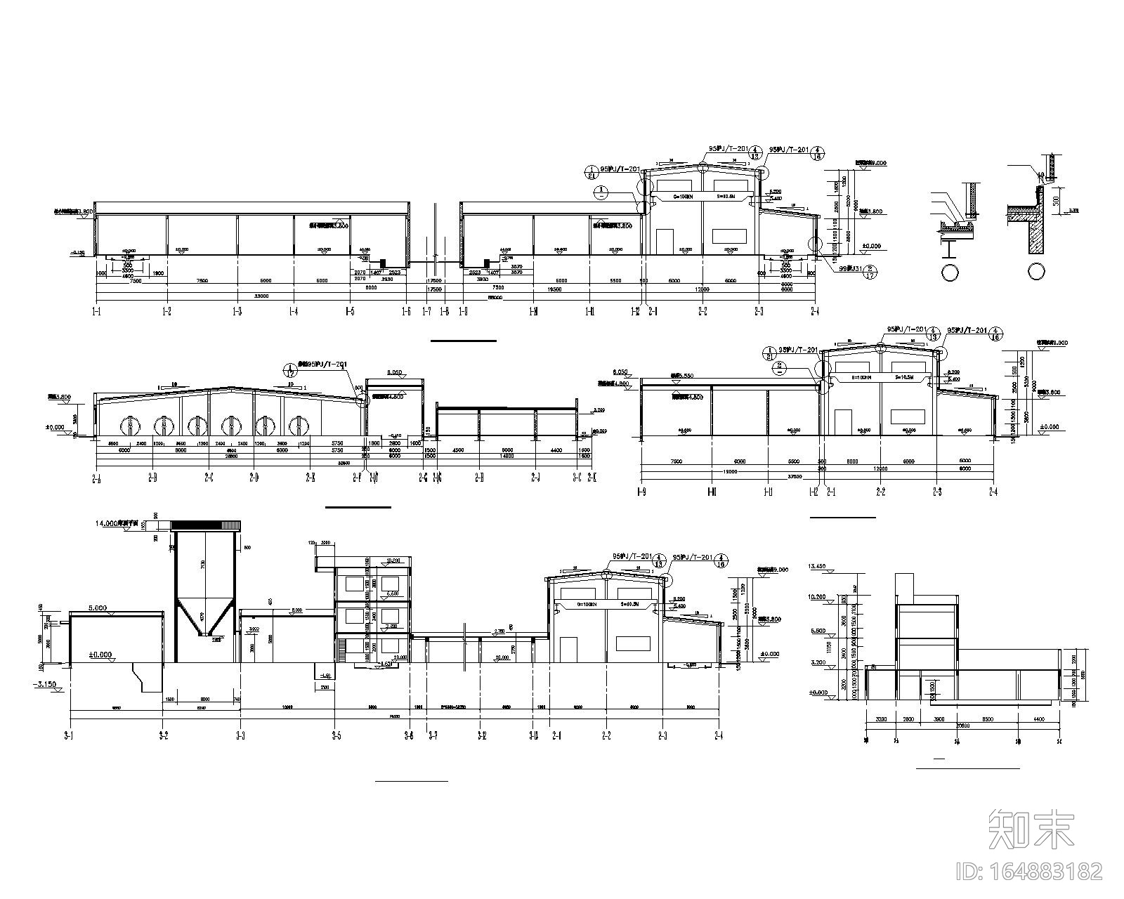 大型车间结构施工图钢结构屋面（含建筑图）cad施工图下载【ID:164883182】