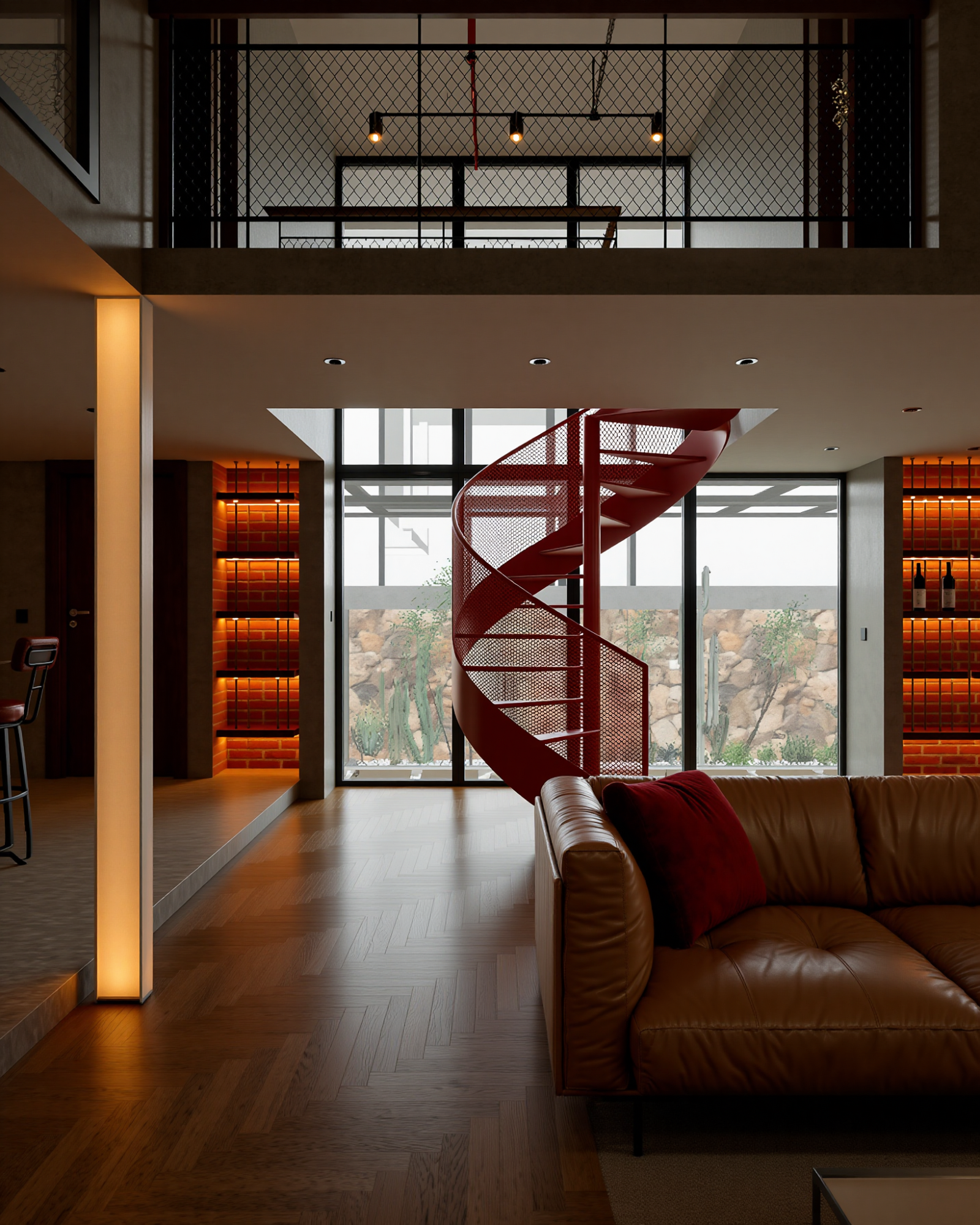 工业风挑空客厅3D模型下载【ID:1213917257】