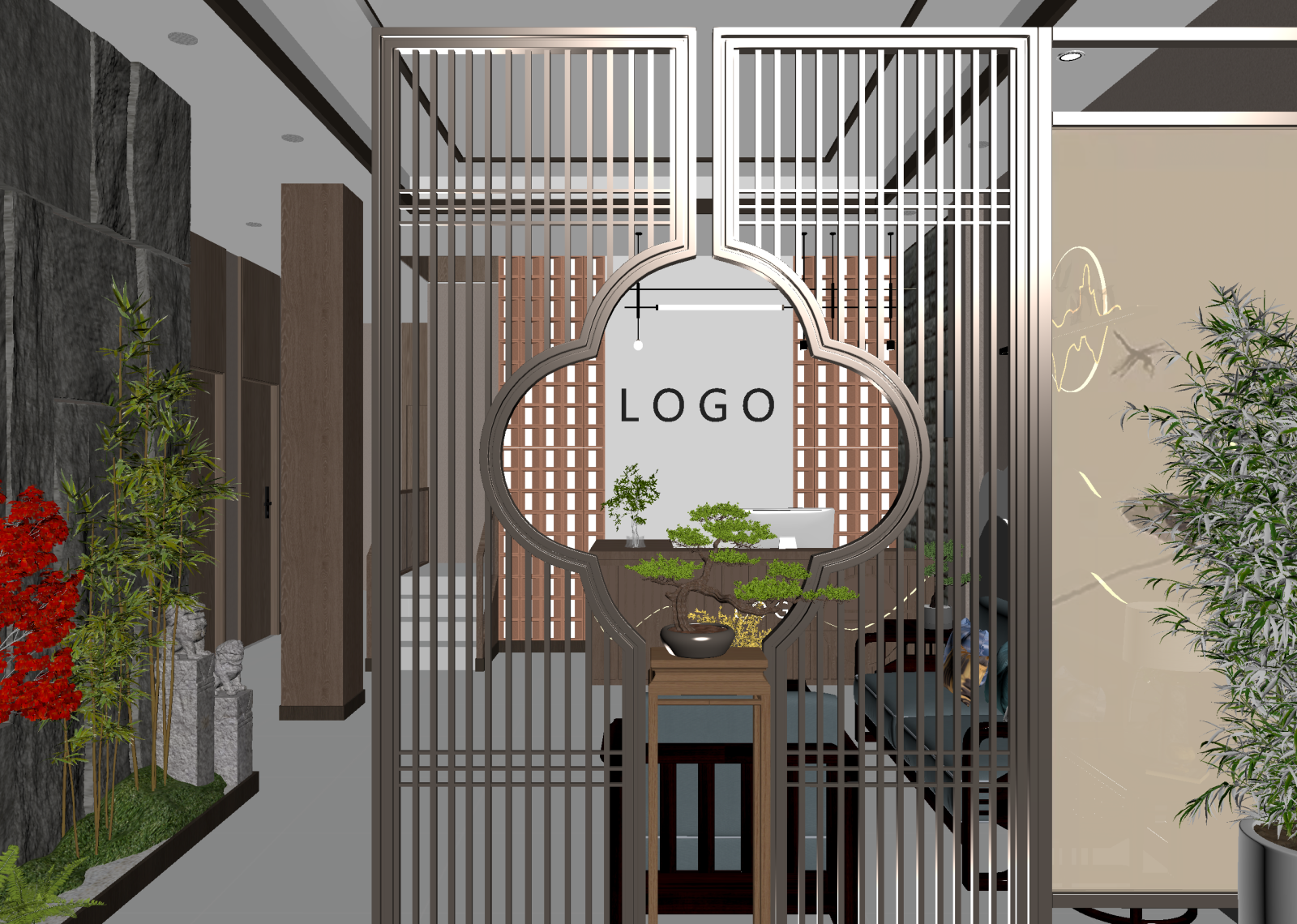 新中式售楼处3D模型下载【ID:1214945086】