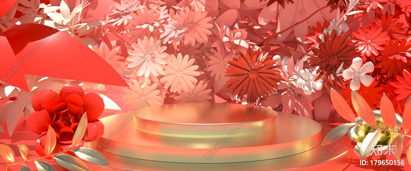 大红色立体花朵场景CG模型下载【ID:179650156】